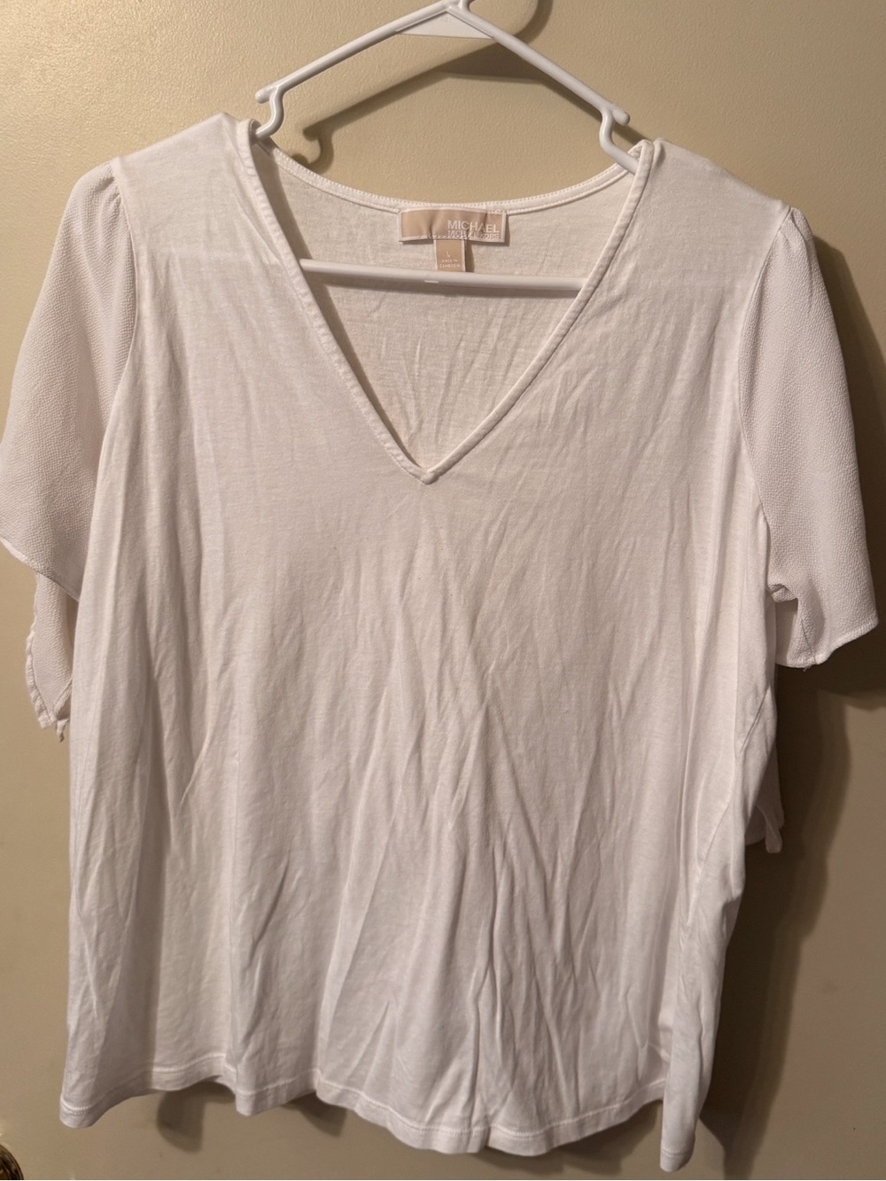 Michael Michael Kors White V-Neck Tie Sleeve Top Women’s Large Short Sleeve - Picture 1 of 5